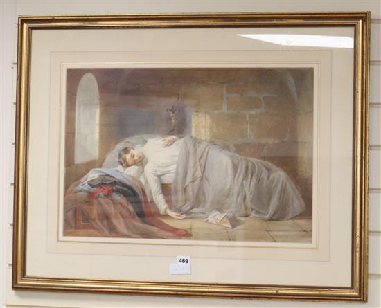 John Absolon (1815-1895) watercolour, The death of Chatterton, signed, dated 1857. 40 x 60cm